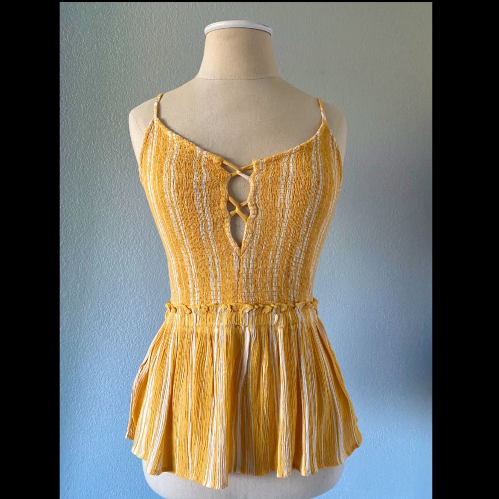 Yellow with white stripes tank top (Size M)